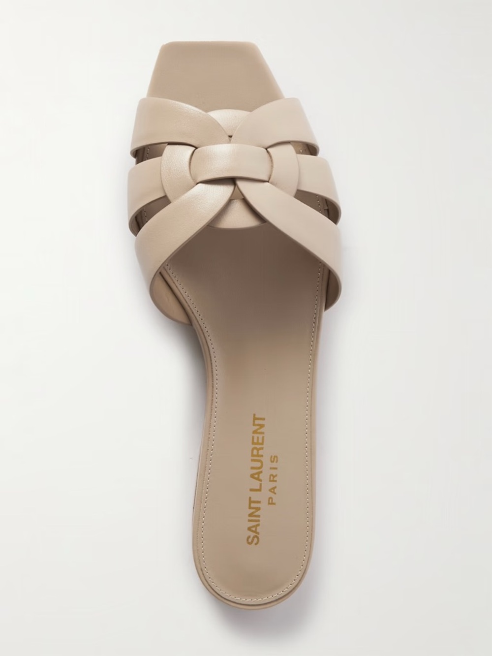 SAINT LAURENT 
Tribute woven leather slides